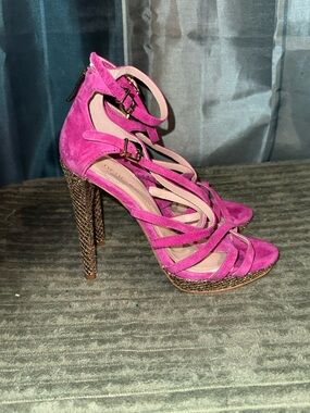 BCBGeneration Fuchsia Suede Strappy High Heels